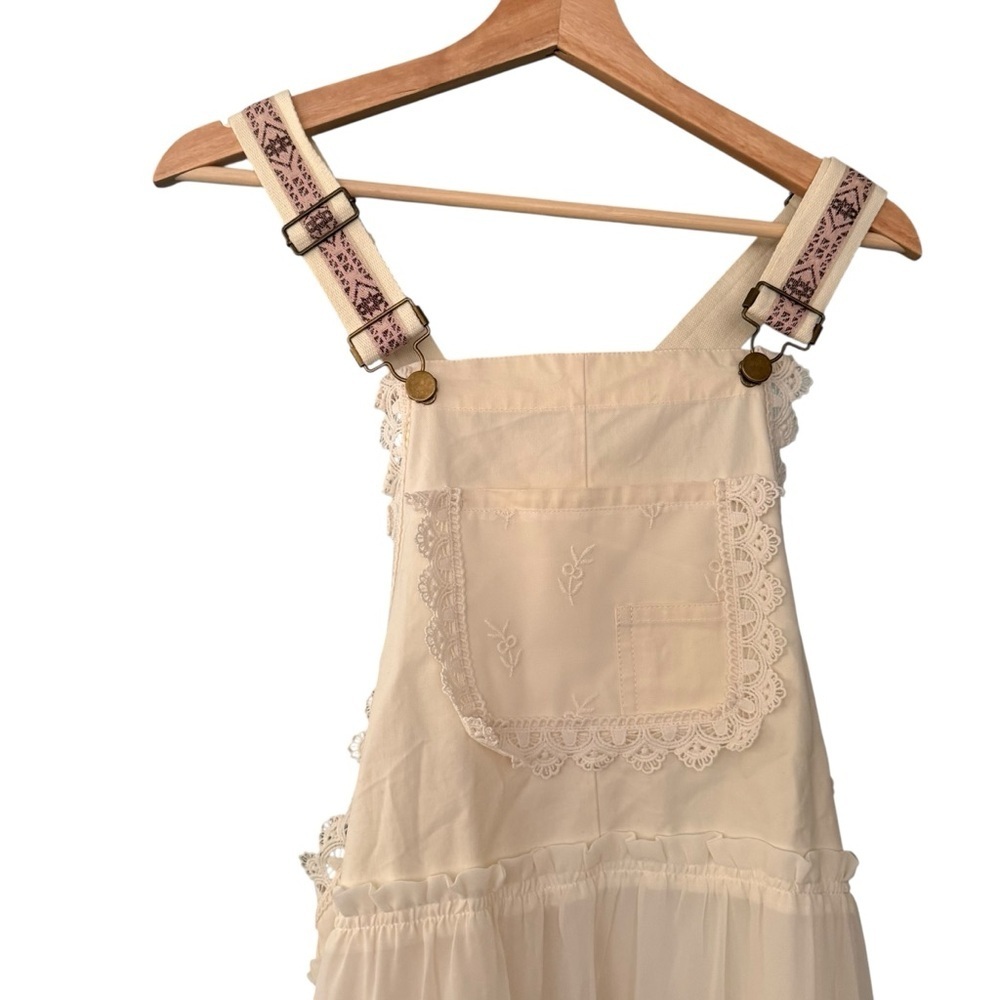 Women Bib Overall Babydoll Pinafore Embroidered Lace Straps Suspender Dress - Picture 6 of 16